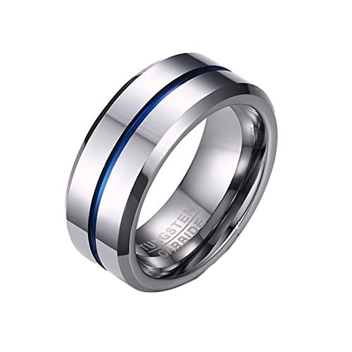 Homxi Ringe Herren Wolfram,Rund mit Linie 8MM Herren Blau Silber Ring Ring für Herren Gr.62 (19.7) von Homxi