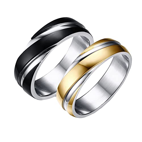 Homxi Ringe Paar mit Gravur,Edelstahl Verlobungsringe Schwarzgold Silber Ring Runding 6MM Paar Ringe Damen 54 (17.2) + Herren 70 (22.3) von Homxi
