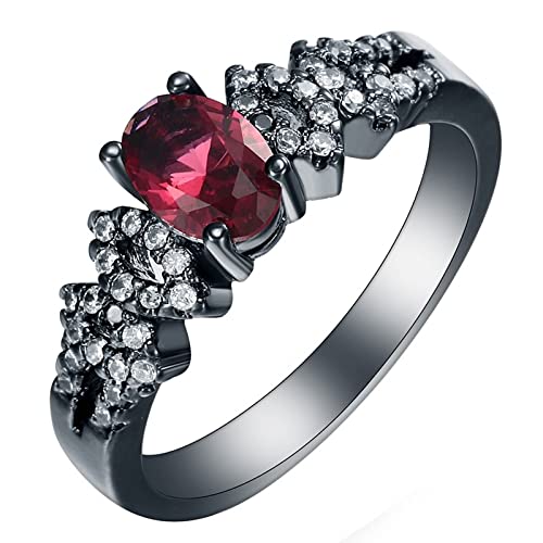 Homxi Ringe Schwarz für Damen,4 Zinken mit Oval Zirkonia Schwarz Rot Kupfer Ring Frauen Damen Ring Hochzeit Gr.54 (17.2) von Homxi