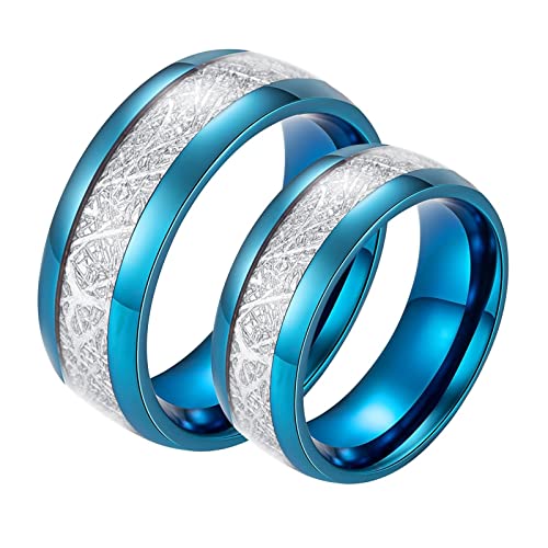 Homxi Ringe Verlobung mit Gravur,Bandring Edelstahl 8MM Blau Ring mit Rund Verlobungsringe Paare Damen 54 (17.2) + Herren 67 (21.3) von Homxi