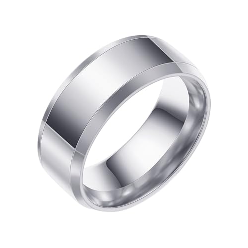 Homxi Ringe für Herren Edelstahl Gravur,8MM Poliert Rund Ringe für Herren Silber Ringe Herren Gr. 60 (19.1) von Homxi