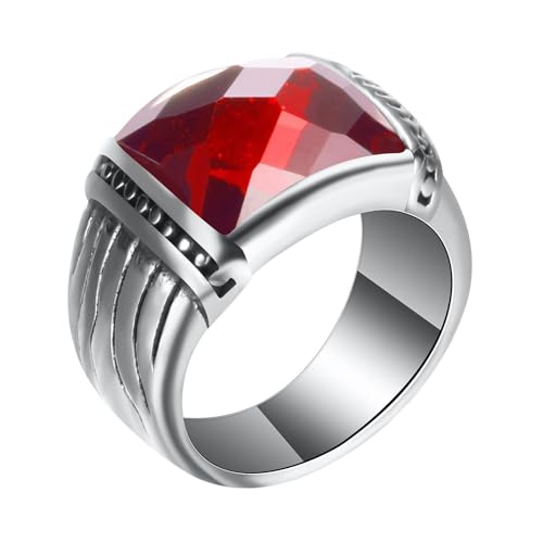 Homxi Ringe für Herren Edelstahl mit Gravur,3.5MM Rechteck mit Zirkonia Rot Herrenringe Rot Ring für Herren Größe 54 (17.2) von Homxi