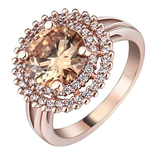 Homxi Rosegold Ring Damen,4 Zinken mit Rund Zirkonia Rosegold Ring Damen Kupfer Trauringe Damen Größe 60 (19.1) von Homxi