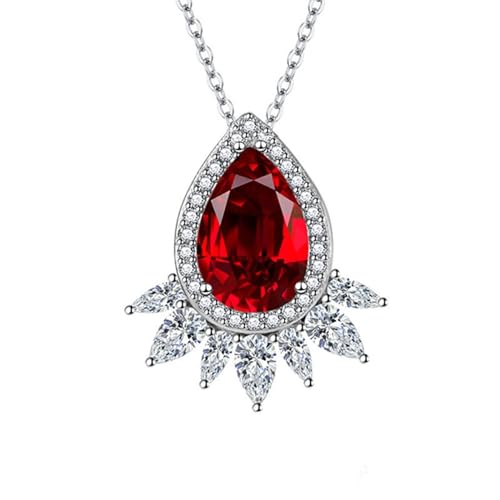 Homxi Rot Halskette Anhänger Mädchen,Mädchen Kette Kupfer für Anhänger Oval mit Zirkonia Anhänger Kette Rot von Homxi