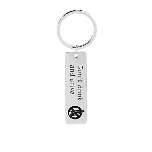 Homxi Schlüsselschilder Edelstahl Herren Damen,Langschild mit Gravur Don't Drink and Drive Schlüsselanhänger Ringe Silber von Homxi