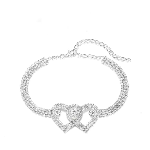 Homxi Silber Fuß Kette Damen, Fußketten Damen Kupfer Doppelherz mit Zirkonia - 22.1cm + 9.1cm Verlängerungskette von Homxi