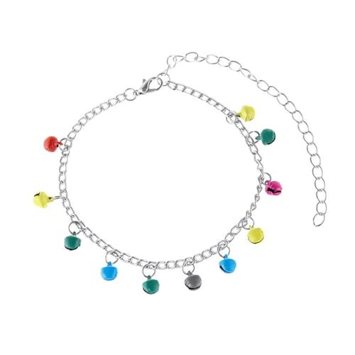 Homxi Silber Fuß Kette Frauen, Fusskette Damen Kupfer Bunte Glocken - 22cm + 10cm Verlängerungskette von Homxi