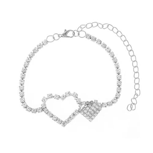 Homxi Silber Fuß Kette für Damen, Fußkette Damen Legierung Hohl Herz mit Zirkonia - 20.7cm + 10cm Verlängerungskette von Homxi