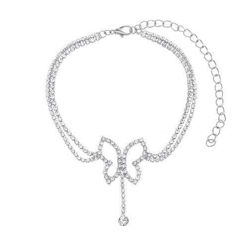 Homxi Silber Fußkette Damen, Fuß Kette Legierung Frauen Hohl Schmetterling mit Zirkonia - 22.5cm + 10cm Verlängerungskette von Homxi