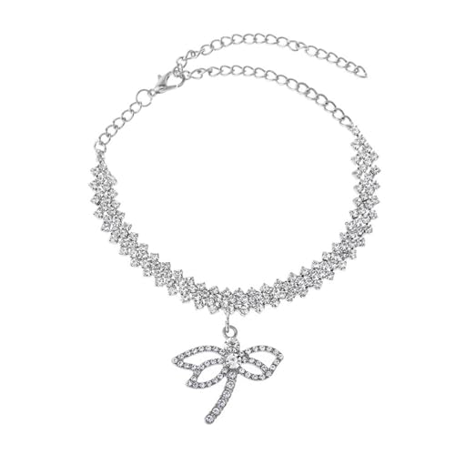 Homxi Silber Fußkette Damen, Fussketten Damen Kupfer Libellen mit Zirkonia - 17.5cm + 10cm Verlängerungskette von Homxi