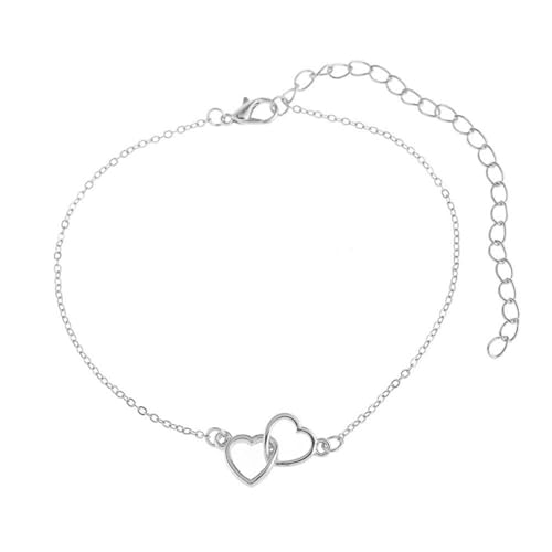 Homxi Silber Fußkette Sommer für Damen, Fuß Kette Legierung Frauen Hohl Herz - 24.6cm + 10cm Verlängerungskette von Homxi