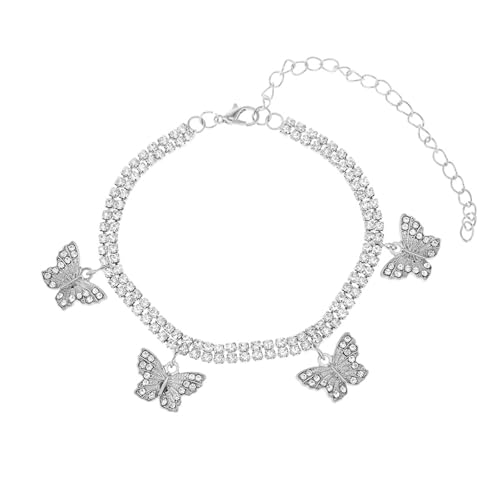 Homxi Silber Fußkette Strand Frauen, Frauen Fuß Kette Kupfer Schmetterling mit Zirkonia - 21.5cm + 10cm Verlängerungskette von Homxi