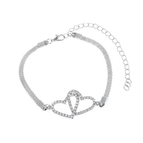 Homxi Silber Fußkette Strand Frauen, Fuß Ketten Frauen Legierung Hohl Herz mit Zirkonia - 21.8cm + 9.8cm Verlängerungskette von Homxi