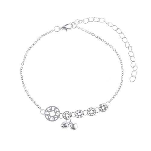 Homxi Silber Fußkette für Damen, Fusskette Damen Kupfer Münze mit Glocken - 23.5cm + 8.7cm Verlängerungskette von Homxi