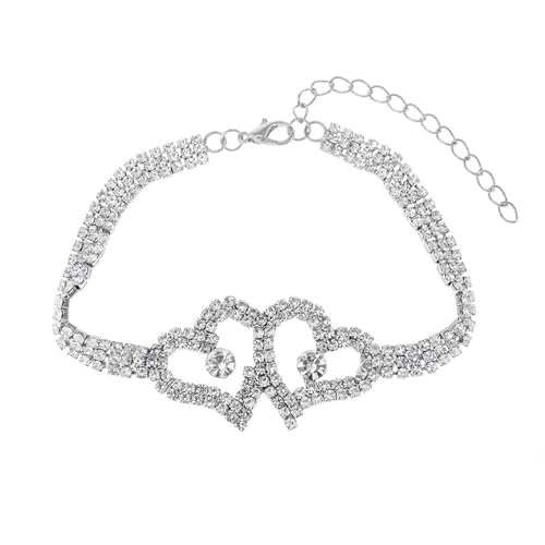 Homxi Silber Fußkette für Frauen, Frauen Fuß Kette Legierung Mehrreihiger Zirkonia mit Hohlem Herz - 22.5cm + 10cm Verlängerungskette von Homxi