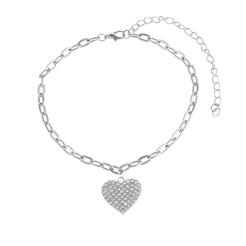 Homxi Silber Fußkette für Frauen, Fuß Ketten Frauen Legierung Herzform mit Zirkonia - 26.2cm + 10cm Verlängerungskette von Homxi