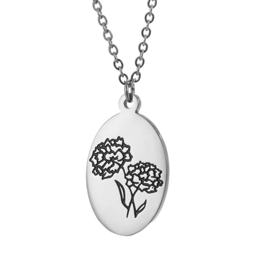 Homxi Silber Halskette für Anhänger Frauen,Damen Kette Anhänger Edelstahl Gravur Personalisiert Oval mit Blumenmuster Anhänger Halskette Silber von Homxi