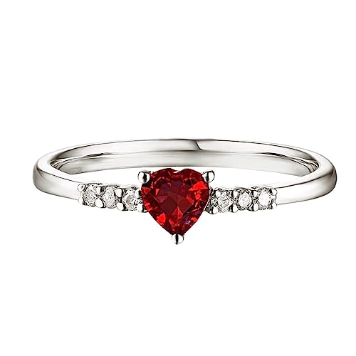 Homxi Silber Ring 925 Damen,Verlobungsringe 3 Zinken mit Herz Rot Zirkonia Ring Damen Hochzeit Silber Gr 57 (18.1) von Homxi