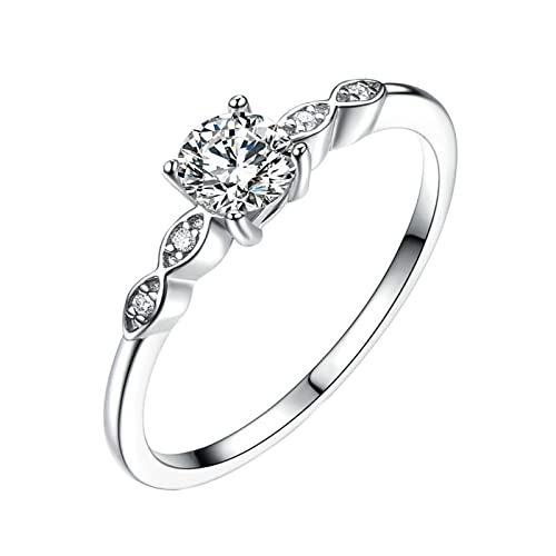 Homxi Silber Ringe Damen 925,Ringe Verlobungsringe 4 Zinken mit Rund Zirkonia Silber Ehering Damen Größe 65 (20.7) von Homxi