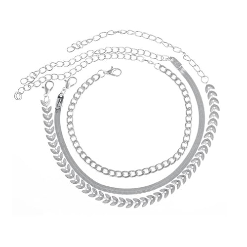 Homxi Silber Sommer Fußkette für Damen, Damen Fuß Kette Legierung 3 Stücke Set Schlangenkette und Weizenkette - 21cm + 10cm Verlängerungskette von Homxi
