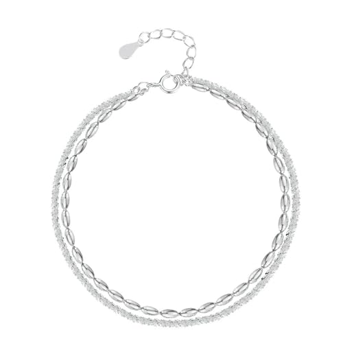 Homxi Silber Strand Fußkette Frauen, Frauen Fusskette Versilbert Doppellagige Kette - 20cm + 5cm Verlängerungskette von Homxi
