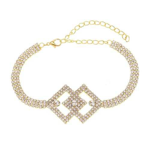 Homxi Sommer Fußkette Damen Gold, Fuß Kette Frauen Kupfer Hohl Rhombus mit Zirkonia - 22.4cm + 10cm Verlängerungskette von Homxi