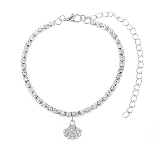 Homxi Sommer Fußkette Damen Silber, Fuß Ketten Frauen Legierung Schale mit Zirkonia - 20.7cm + 10cm Verlängerungskette von Homxi