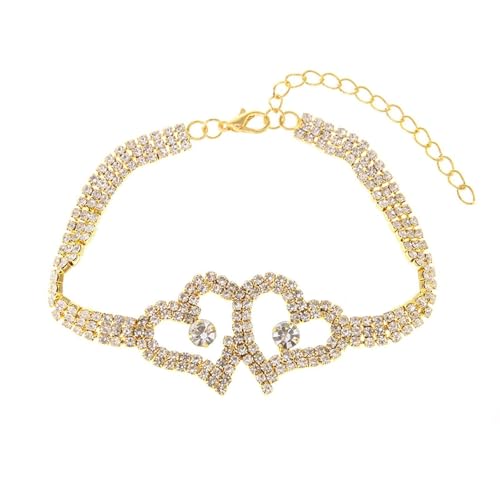 Homxi Sommer Fußkette Frauen Gold, Frauen Fusskette Legierung Mehrreihiger Zirkonia mit Hohlem Herz - 22.5cm + 10cm Verlängerungskette von Homxi