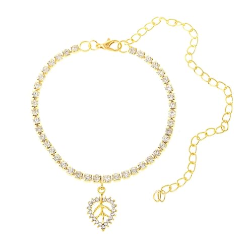 Homxi Sommer Fußkette Frauen Gold, Fuß Kette Frauen Kupfer Hohl Blatt mit Zirkonia - 21cm + 10cm Verlängerungskette von Homxi