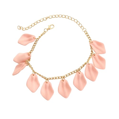 Homxi Sommer Fußkette Frauen Rosa, Fuß Ketten Frauen Harz Kette mit Blütenblättern - 22cm + 10.5cm Verlängerungskette von Homxi