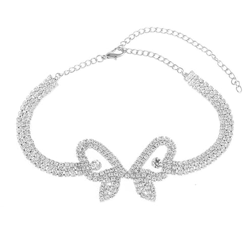 Homxi Sommer Fußkette Silber Damen, Fuß Kette Kupfer Frauen Schmetterling mit Zirkonia - 24.2cm + 10cm Verlängerungskette von Homxi