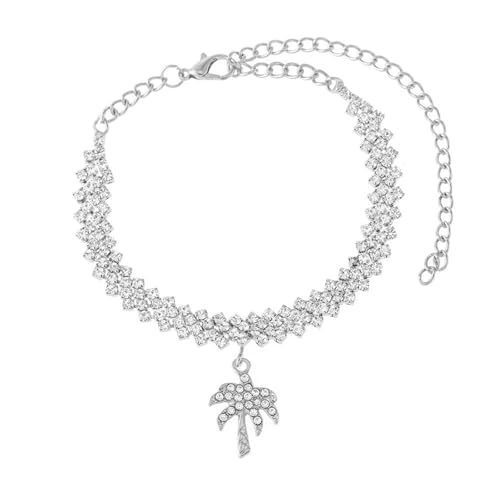 Homxi Sommer Fußkette Silber für Damen, Fusskette Frauen Kupfer Kokospalme mit Zirkonia - 17.5cm + 10cm Verlängerungskette von Homxi