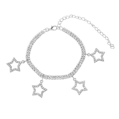 Homxi Sommer Fußkette Silber für Frauen, Fusskette Damen Kupfer Hohlstern mit Zirkonia - 21.5cm + 10cm Verlängerungskette von Homxi