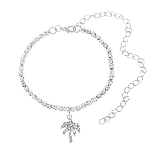 Homxi Sommer Fußkette Silber für Frauen, Fusskette Frauen Legierung Blatt mit Zirkonia - 21.5cm + 10cm Verlängerungskette von Homxi