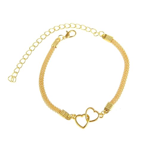 Homxi Sommer Fußketten Gold Damen, Fuß Kette Frauen Legierung Hohles Doppelherz - 20cm + 9.5cm Verlängerungskette von Homxi