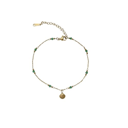 Homxi Sommer Fußketten Gold Grün Frauen, Frauen Fuß Kette Edelstahl Schale und Perlen - 21cm + 4cm Verlängerungskette von Homxi