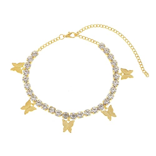 Homxi Sommer Fußketten Gold für Frauen, Fußkette Frauen Kupfer Schmetterling mit Zirkonia - 23.5cm + 10cm Verlängerungskette von Homxi