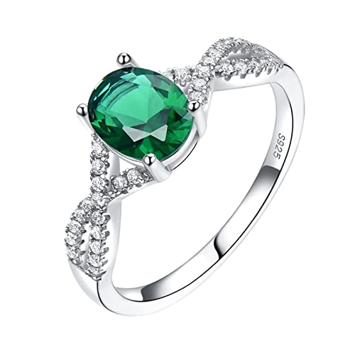 Homxi Sterling Silber Ring Damen,Engagement Ring 4 Zinken mit Oval 6x8MM Zirkonia Verlobungsringe für Damen Silber Grün Größe 54 (17.2) von Homxi