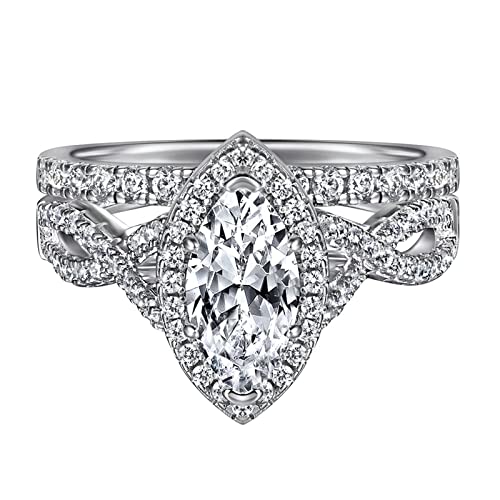 Homxi Sterlingsilber Ring Damen,Ringe Verlobung Ring Set mit 6 Zinken Zirkonia Marquise Ring Verlobung Damen Silber Größe 57 (18.1) von Homxi