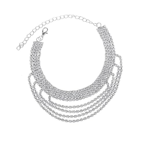 Homxi Strand Fußkette Damen Silber, Damen Fuß Kette Legierung Mehrschichtiges und Mehrreihiges Kubisches Zirkonia - 21.2cm + 10cm Verlängerungskette von Homxi