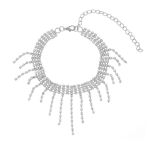 Homxi Strand Fußkette Damen Silber, Fußkette Kupfer Damen Quasten mit Zirkonia - 22.5cm + 10cm Verlängerungskette von Homxi