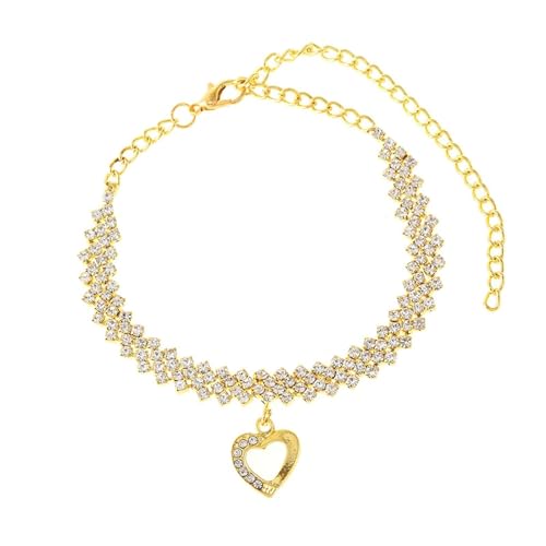 Homxi Strand Fußkette Gold Damen, Damen Fußkette Legierung Raute Zirkonia mit Hohlem Herz - 18cm + 10cm Verlängerungskette von Homxi