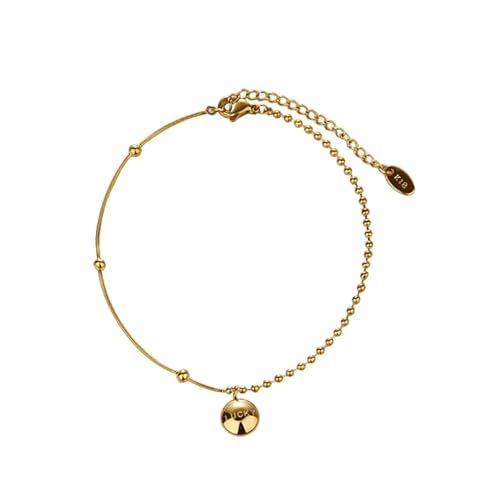 Homxi Strand Fußkette Gold Frauen, Fusskette Damen Edelstahl Kette mit Glück - 21cm + 5cm Verlängerungskette von Homxi