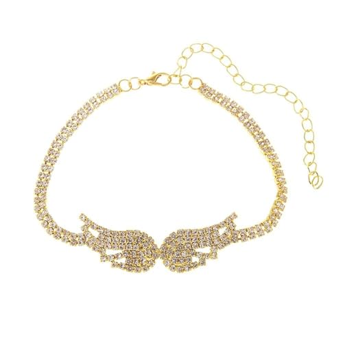 Homxi Strand Fußkette Gold für Damen, Fuß Kette Frauen Legierung Flügel mit Zirkonia - 23cm + 10cm Verlängerungskette von Homxi