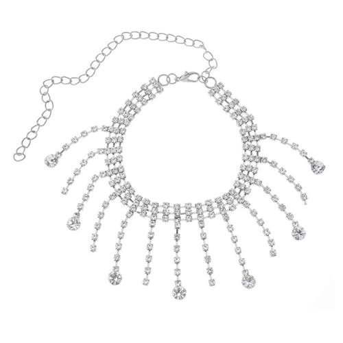Homxi Strand Fußkette Silber Frauen, Fusskette Frauen Legierung Quasten mit Zirkonia - 21.5cm + 10cm Verlängerungskette von Homxi