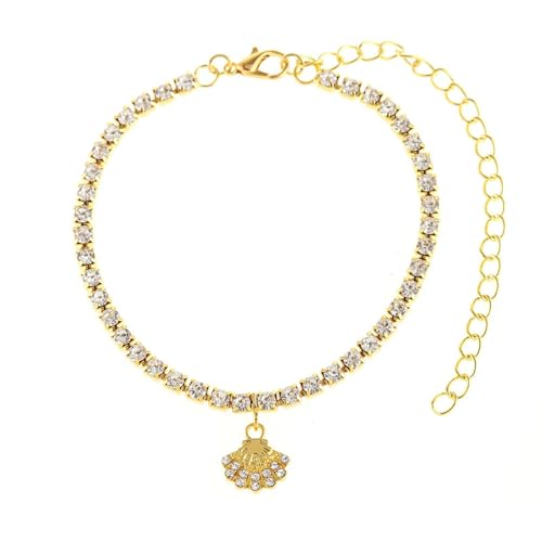 Homxi Strand Fußketten Gold Damen, Fußketten Damen Legierung Schale mit Zirkonia - 20.7cm + 10cm Verlängerungskette von Homxi