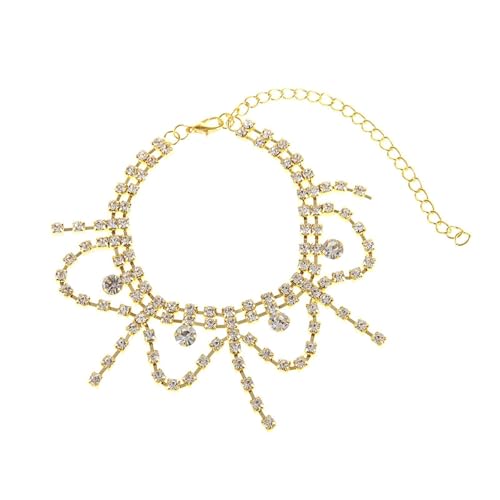 Homxi Strand Fußketten Gold Frauen, Fusskette Kupfer Damen Quasten mit Zirkonia - 19.8cm + 10.2cm Verlängerungskette von Homxi