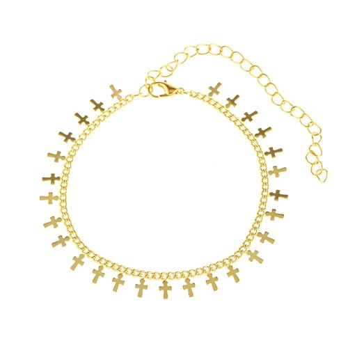 Homxi Strand Fußketten Gold für Frauen, Fussketten Frauen Kupfer Kreuz - 22cm + 10cm Verlängerungskette von Homxi