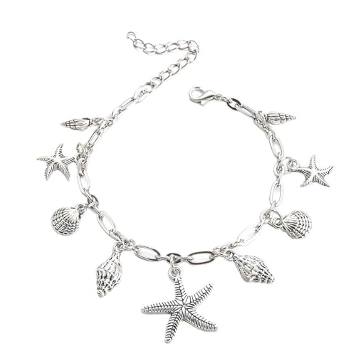 Homxi Strand Fußketten Silber Frauen, Fusskette Frauen Legierung Seestern Muschel Muschel - 19cm + 5cm Verlängerungskette von Homxi