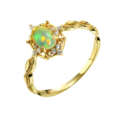 Homxi Trauring Damen Ring Gelbgold 375, Oval mit Opal und Moissanit, Damen Ringe Verlobungsring Ehering Gold Groß 49 (15.6) von Homxi